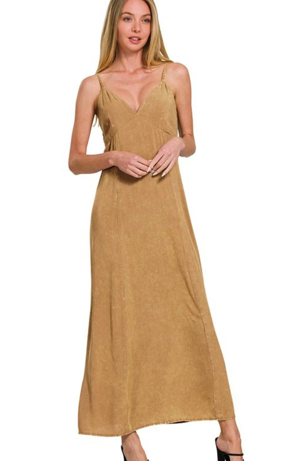 Zenana Mineral Washed Rayon Challis Cami Dress - JUST - JEN BOUTIQUE