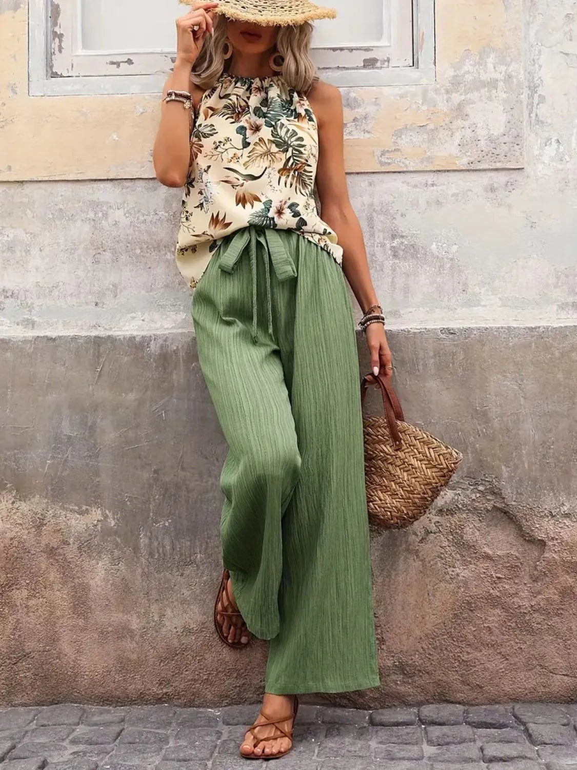Printed Tank Top and Wide Leg Pants Set - JUST - JEN BOUTIQUE