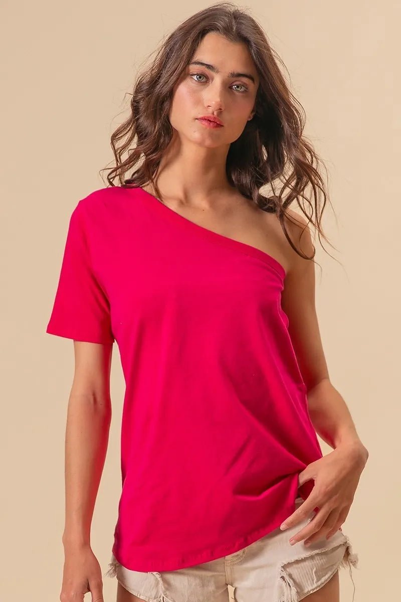 BiBi Cotton Span Knit One Shoulder Top - JUST - JEN BOUTIQUE
