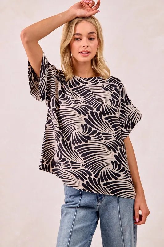 BiBi Print Woven Ruffled Sleeves Top - JUST - JEN BOUTIQUE