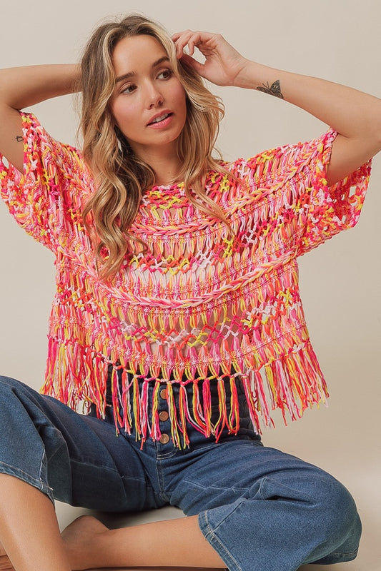 BiBi Openwork Fringed Knit Cover Up