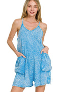 Zenana Acid Crinkle Washed Spaghetti Strap Romper - JUST - JEN BOUTIQUE