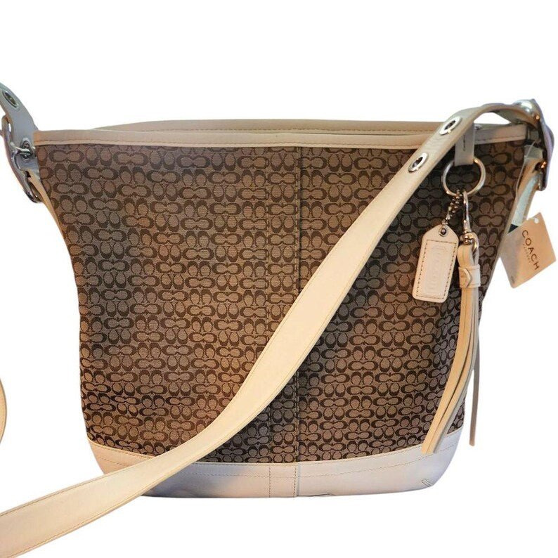 Coach Signature F10416 Brown and Cream Convertible Crossbody Shoulder 2006 Bag - JUST - JEN BOUTIQUE