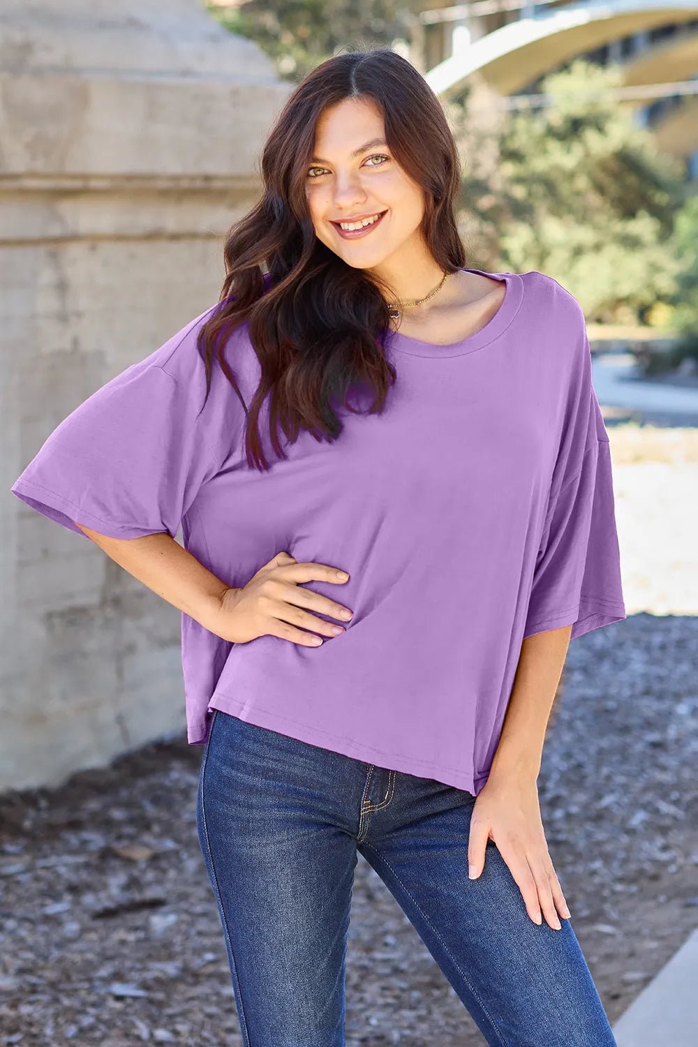 Basic Bae Bamboo Full Size Round Neck Drop Shoulder T-Shirt - JUST - JEN BOUTIQUE