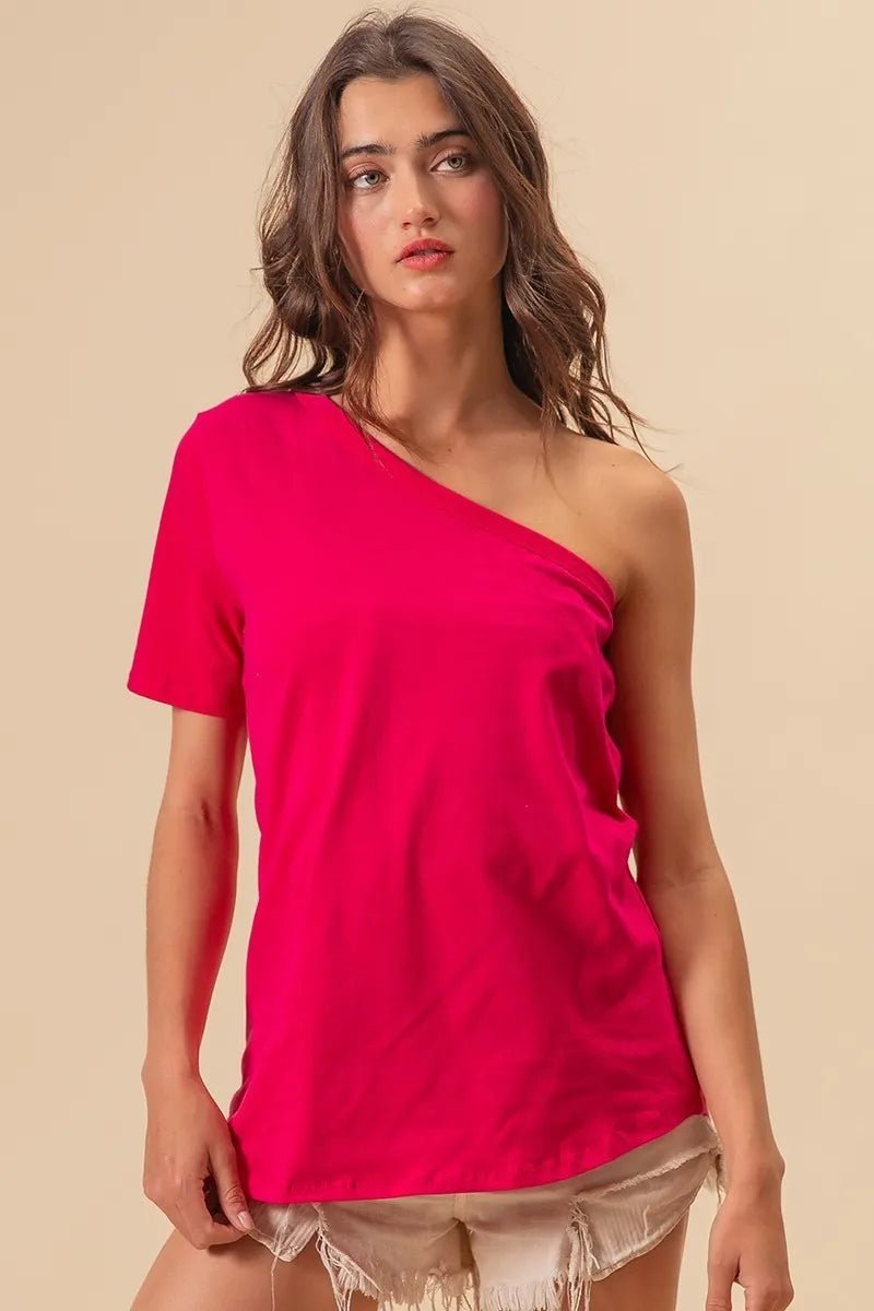 BiBi Cotton Span Knit One Shoulder Top - JUST - JEN BOUTIQUE