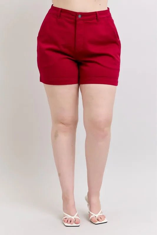Judy Blue Full Size High Waist Tummy Control Garment Dyed Heart Shaped Denim Shorts Plus Size - JUST - JEN BOUTIQUE