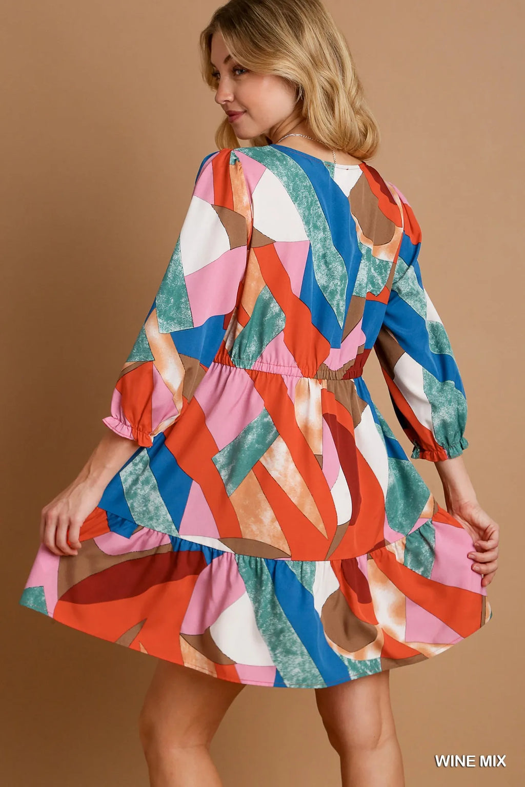 Umgee Abstract V - Neck Tiered Printed Dress - JUST - JEN BOUTIQUE