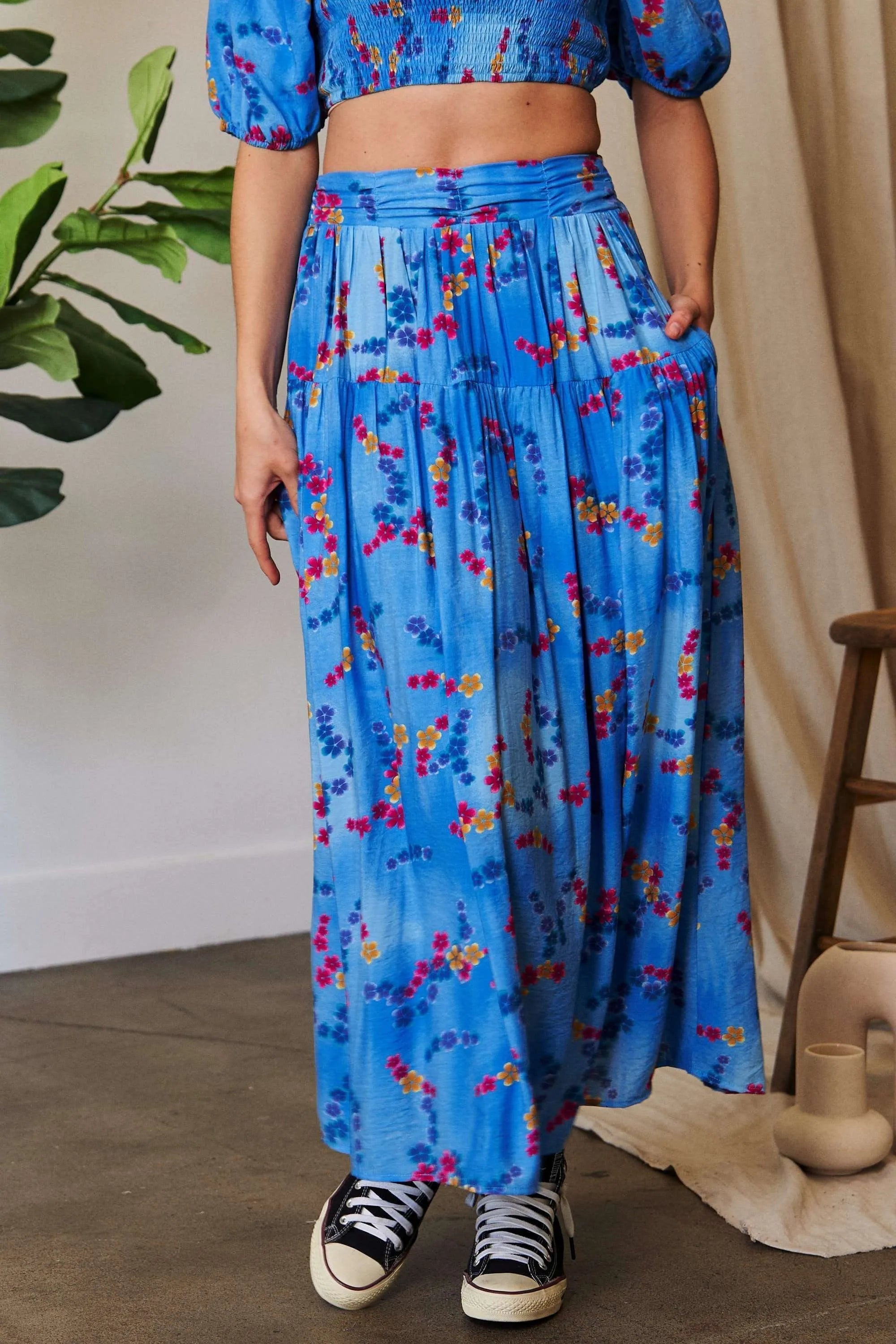 Davi & Dani Printed Smocking Waistband Ruffled Maxi Skirt - JUST - JEN BOUTIQUE