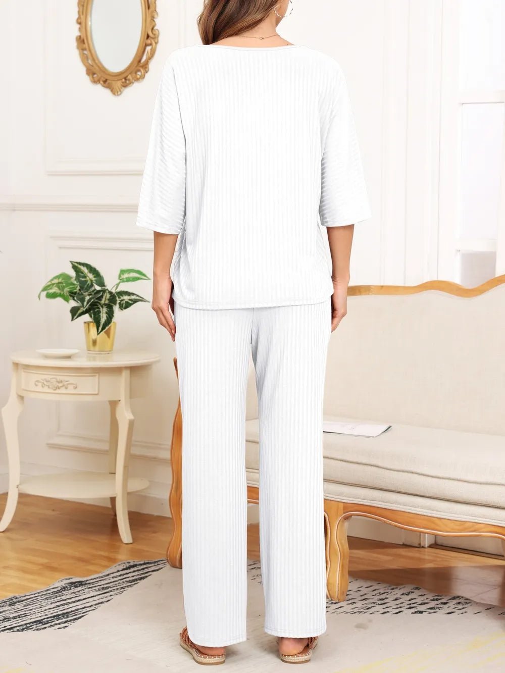 Ribbed Half Sleeve Top and Pocketed Pants Set - JUST - JEN BOUTIQUE