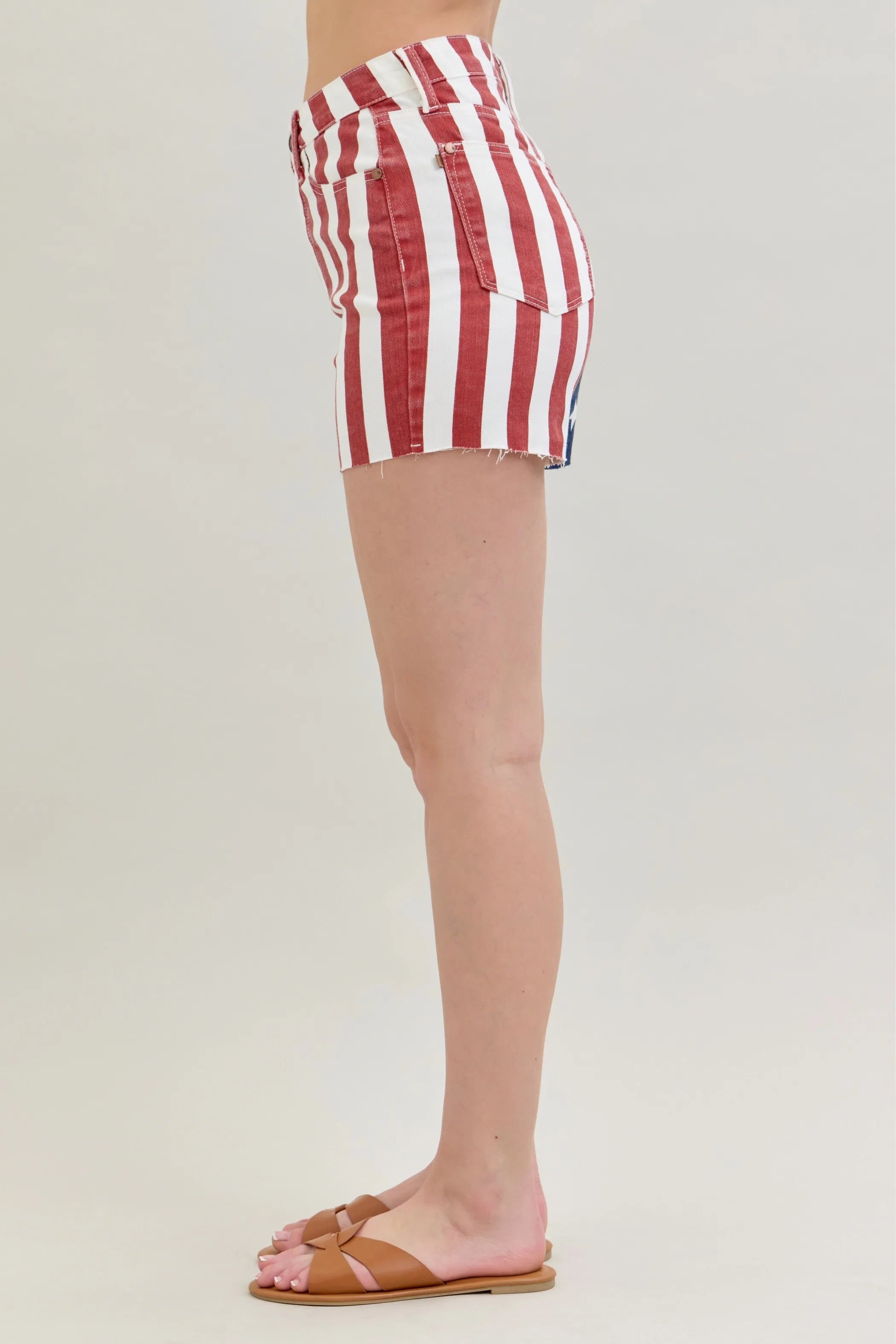 Judy Blue Full Size High Waist Americana Flag Fray Hem Shorts Plus Size - JUST - JEN BOUTIQUE