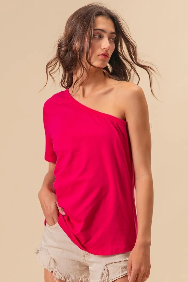 BiBi Cotton Span Knit One Shoulder Top - JUST - JEN BOUTIQUE