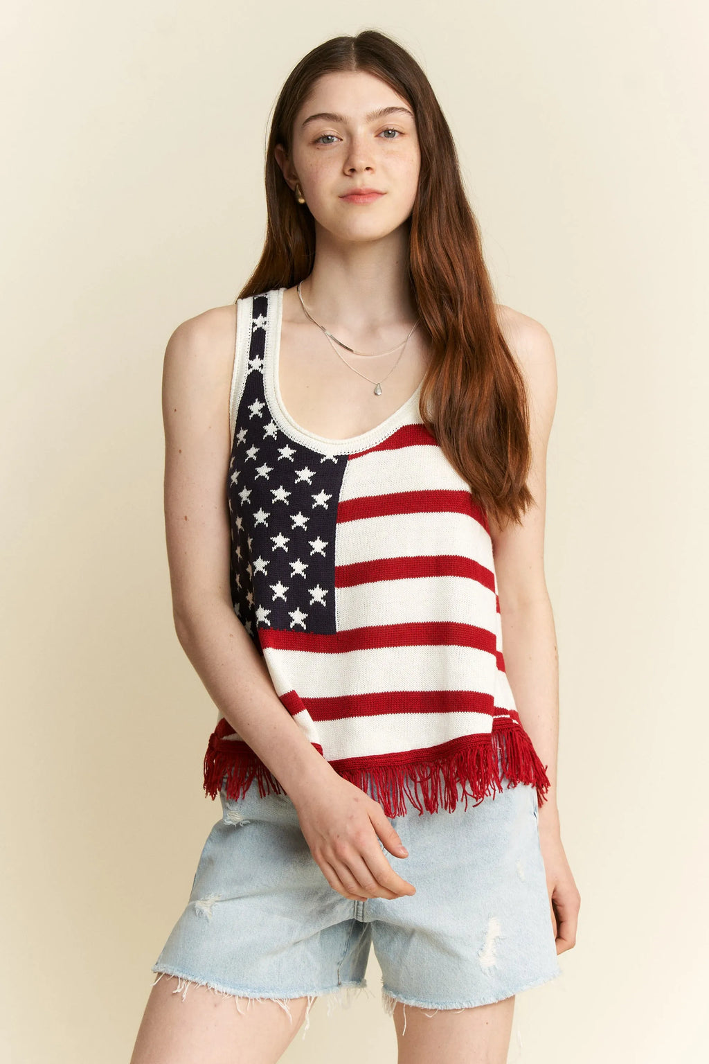 Jade By Jane Full Size American Flag Fringe Tank Top Plus Size - JUST - JEN BOUTIQUE