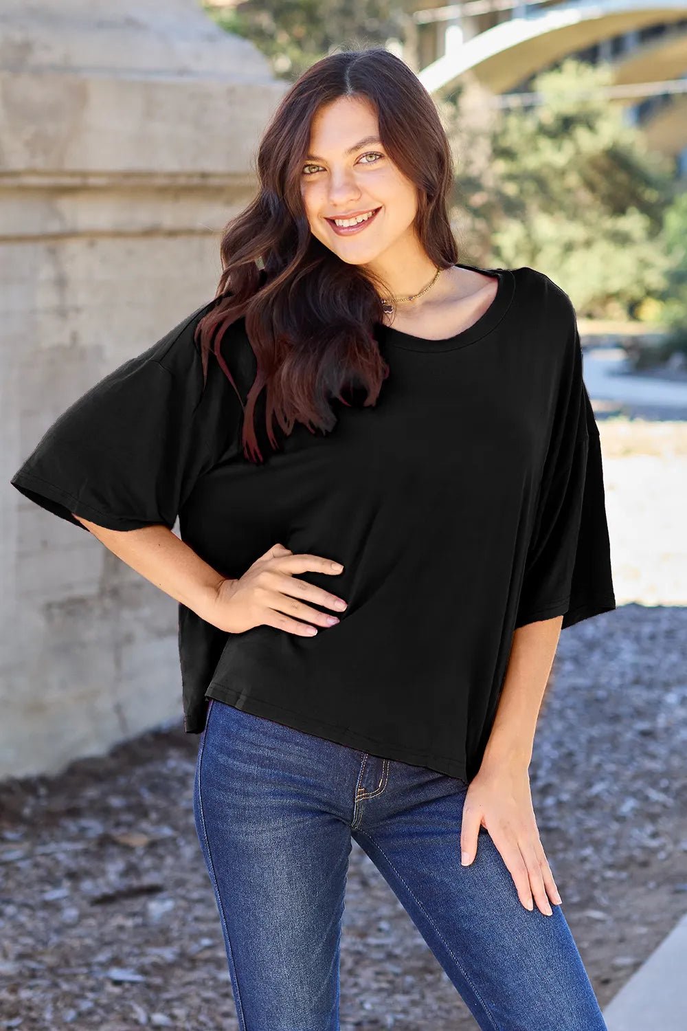 Basic Bae Bamboo Full Size Round Neck Drop Shoulder T-Shirt - JUST - JEN BOUTIQUE