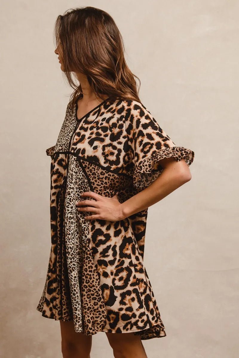 BiBi Leopard Prints Mix and Match Short Sleeves Dress - JUST - JEN BOUTIQUE