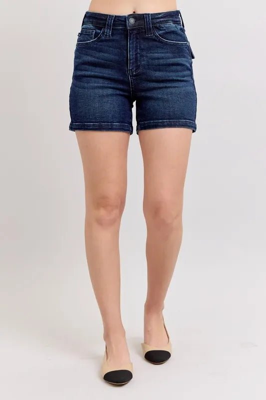 Judy Blue Full Size High Waist Back Flap Pocket Denim Shorts Plus Size - JUST - JEN BOUTIQUE