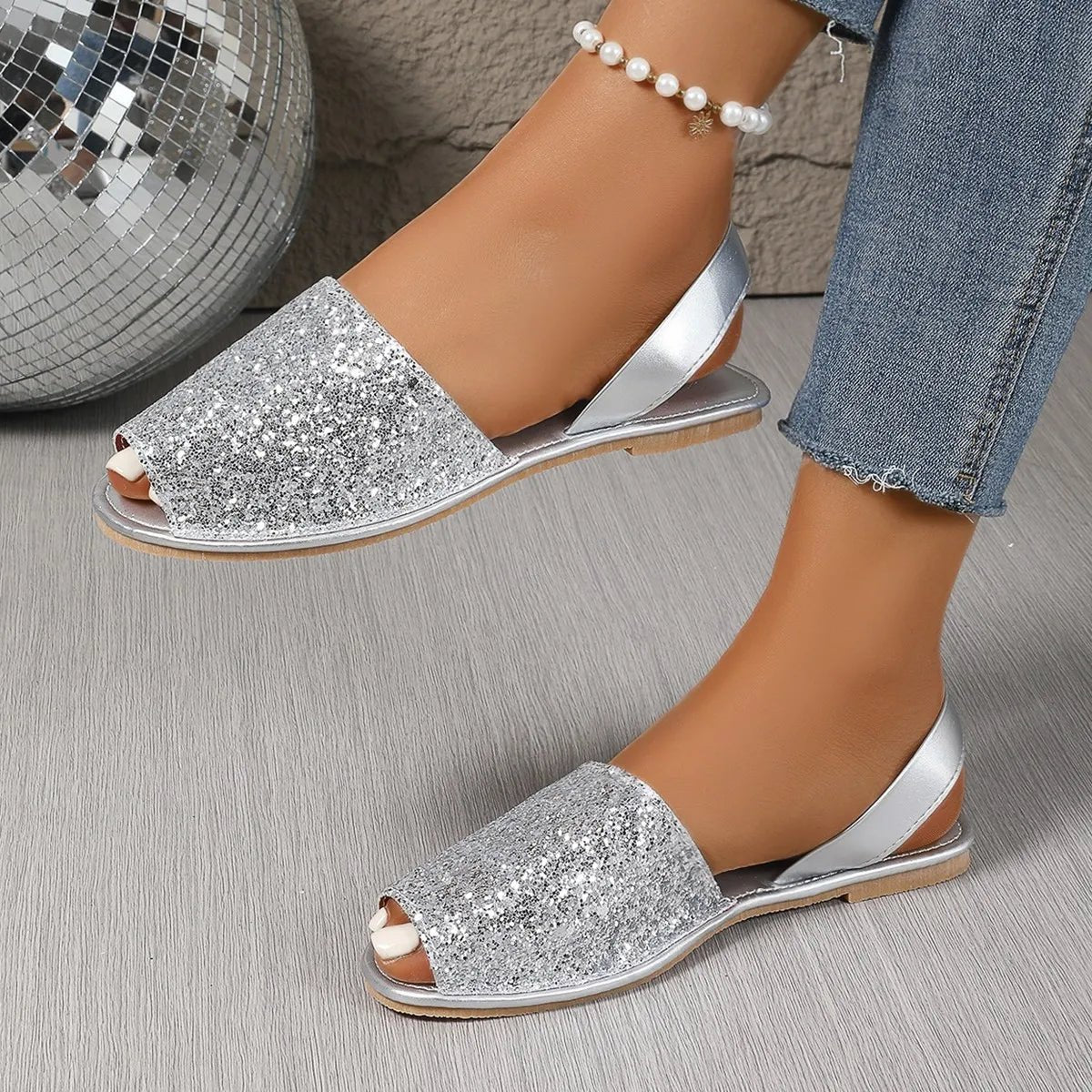 Peep Toe Flats Sandals - JUST - JEN BOUTIQUE