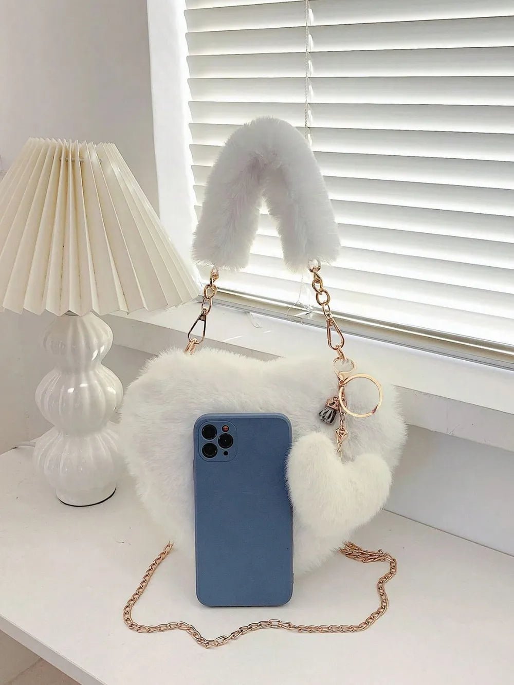 Heart Shape Faux Fur Handbag - JUST - JEN BOUTIQUE