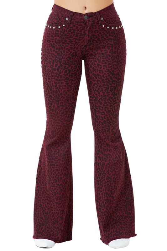 Leopard Studded Bell Bottom Pant - JUST - JEN BOUTIQUE