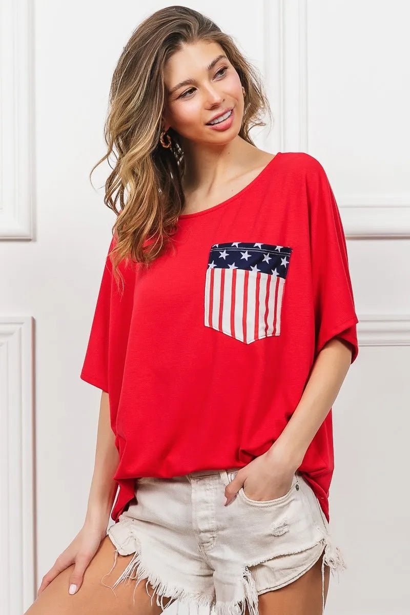 BiBi French Terry With Front Pocket Dolman Sleeves Top - JUST - JEN BOUTIQUE
