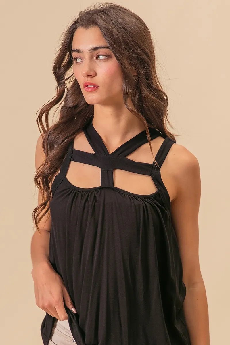 BiBi Rayon Span Jersey Cut Out with Straps Detailed - JUST - JEN BOUTIQUE
