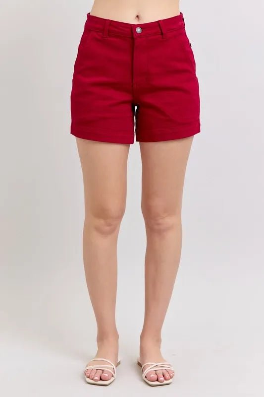 Judy Blue Full Size High Waist Tummy Control Garment Dyed Heart Shaped Denim Shorts Plus Size - JUST - JEN BOUTIQUE