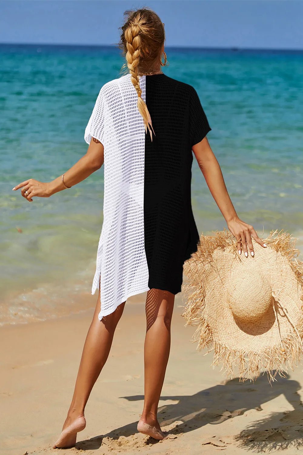 Angel Wings Openwork Contrast Slit Knit Cover Up - JUST - JEN BOUTIQUE