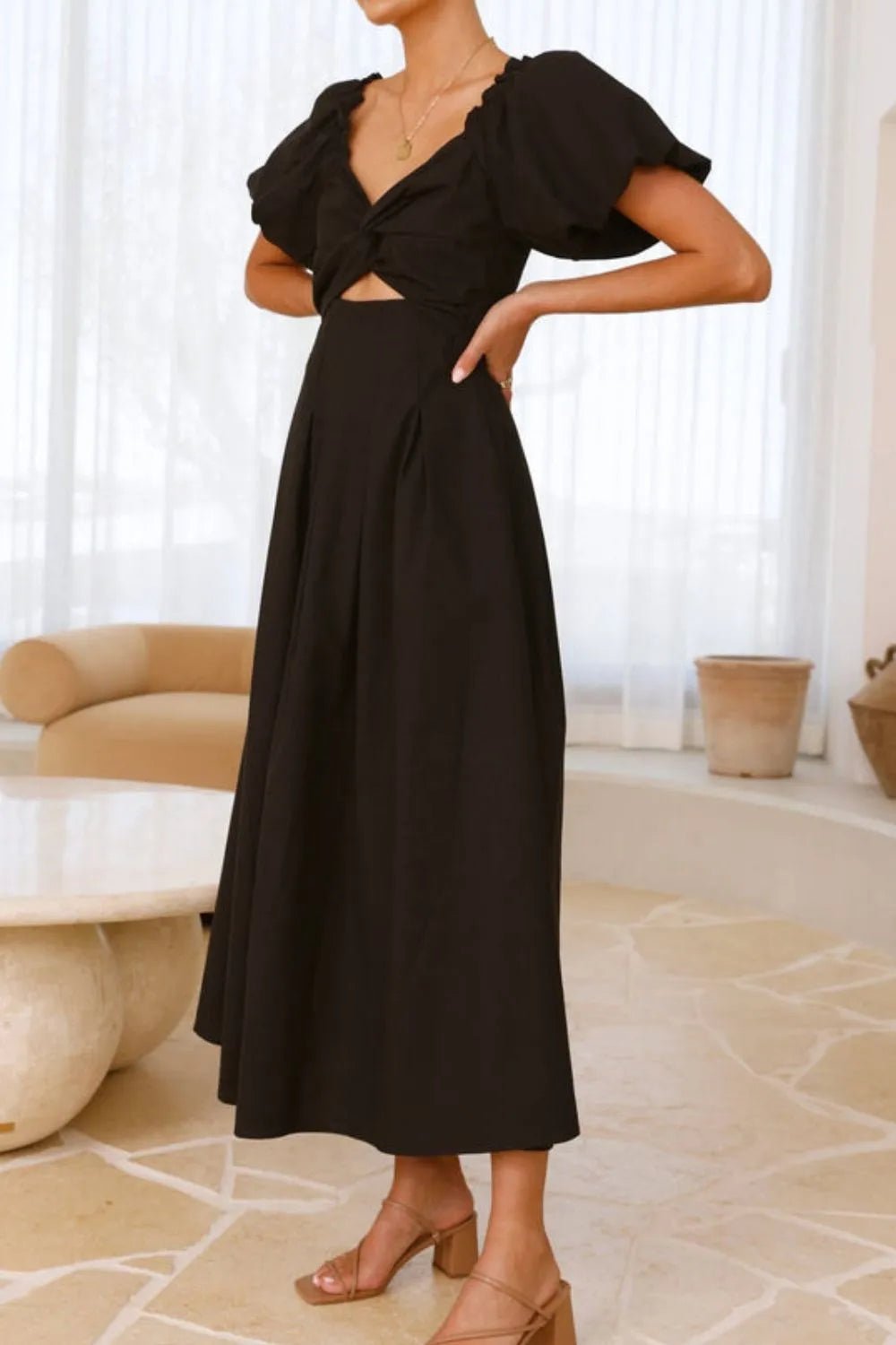 Sweetheart Neck Puff Sleeve Dress - JUST - JEN BOUTIQUE