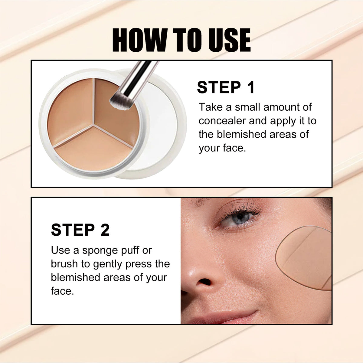 Three-Color Concealer Palette – Full Coverage Dark Circles, Spots & Blemish Corrector