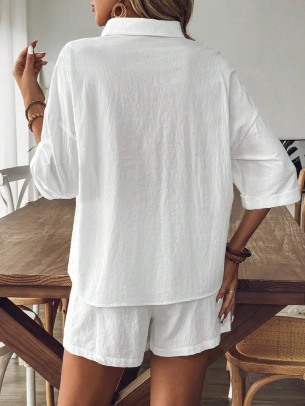Collared Neck Half Sleeve Top and Shorts Set - JUST - JEN BOUTIQUE