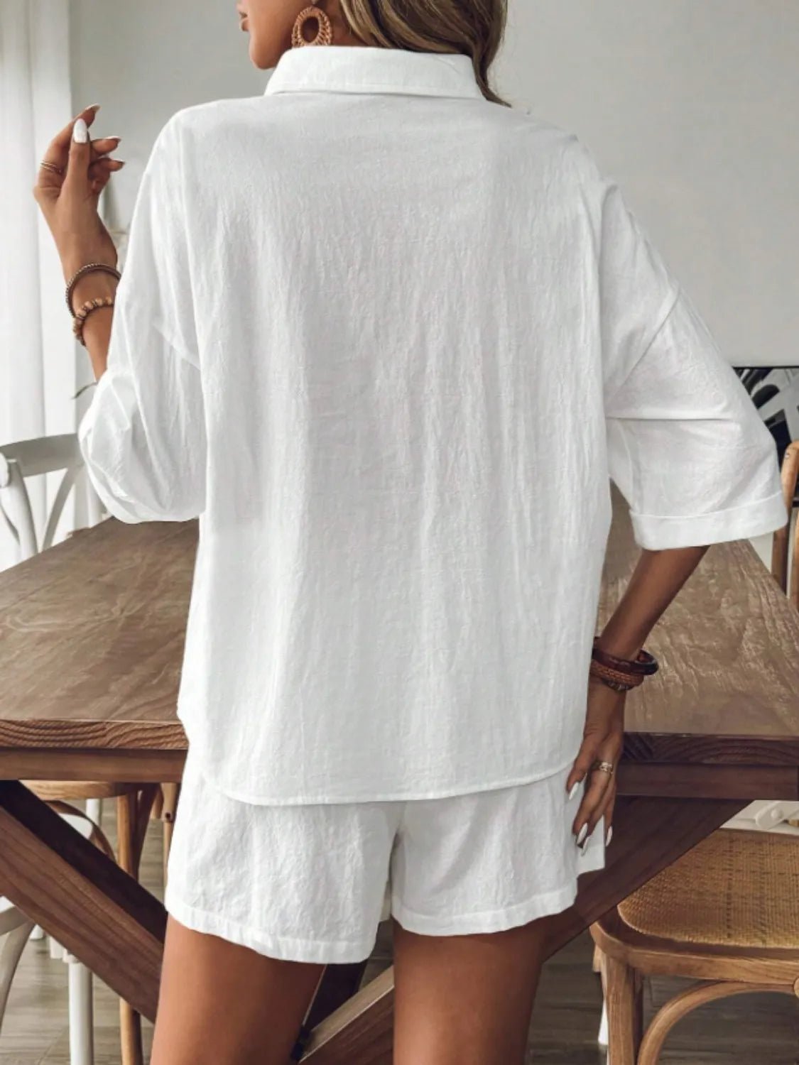 Collared Neck Half Sleeve Top and Shorts Set - JUST - JEN BOUTIQUE