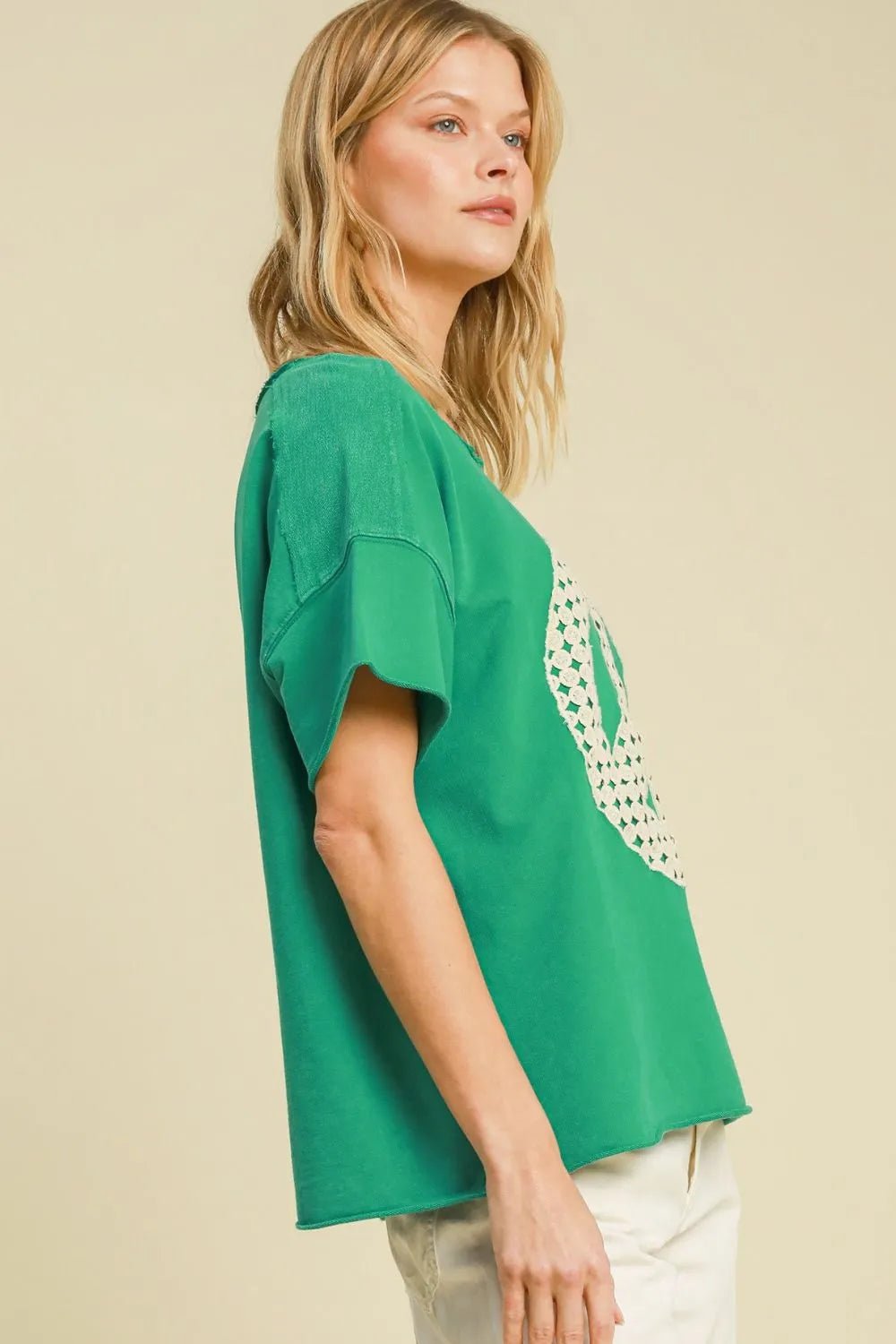 Umgee Full Size Mineral Wash T-Shirt with Lace Applique Plus Size - JUST - JEN BOUTIQUE