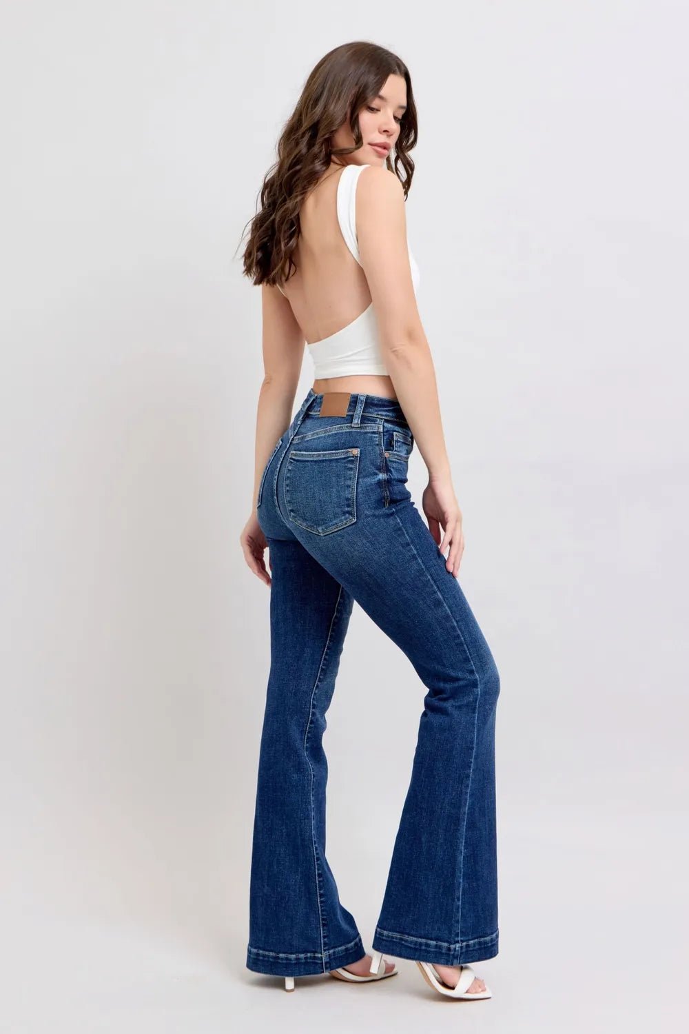 Judy Blue Full Size High Rise Flare Jeans with Pockets Plus Size - JUST - JEN BOUTIQUE