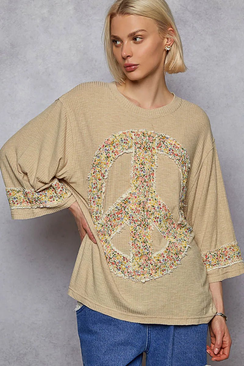 POL Floral Peace Patch Drop Shoulder T-Shirt - JUST - JEN BOUTIQUE