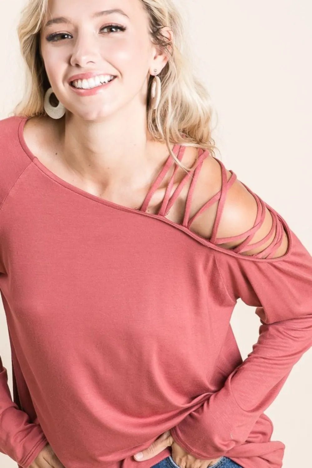 BiBi Jersey Knit One Shoulder Top With Criss Cross - JUST - JEN BOUTIQUE