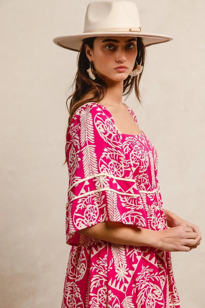 BiBi Aztec Woven Printed Contrast Binding Dress - JUST - JEN BOUTIQUE