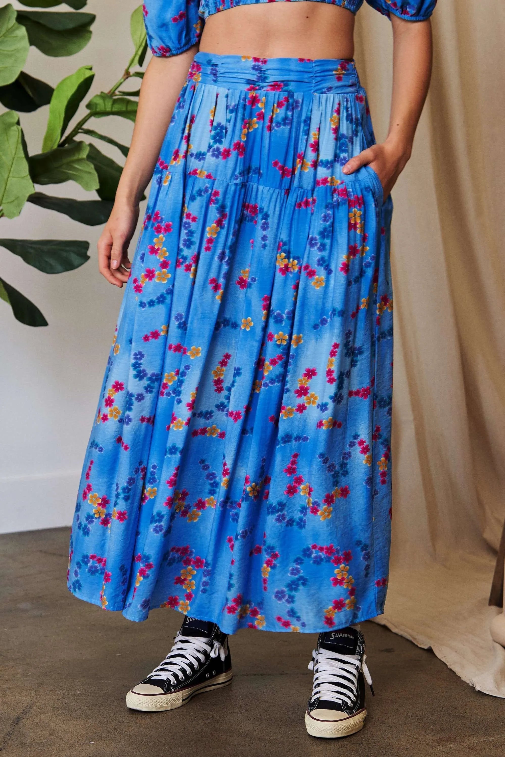 Davi & Dani Printed Smocking Waistband Ruffled Maxi Skirt - JUST - JEN BOUTIQUE