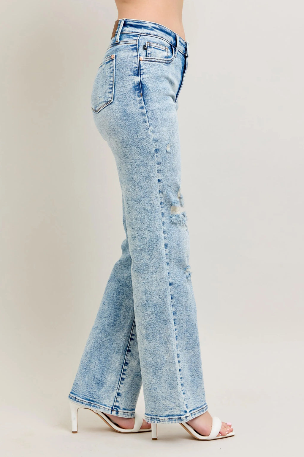 Judy Blue Full Size Hw Mineral Wash Destroy 90's Straight Jeans Plus Size - JUST - JEN BOUTIQUE