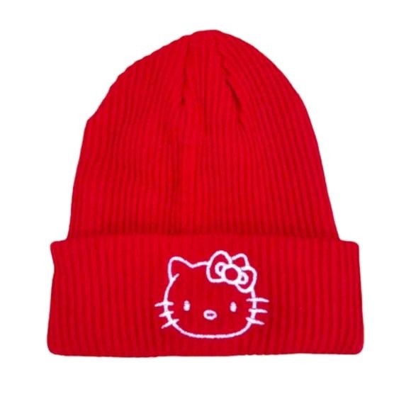 HELLO KITTY Winter Warm Beanie Red and White 2 Piece Set