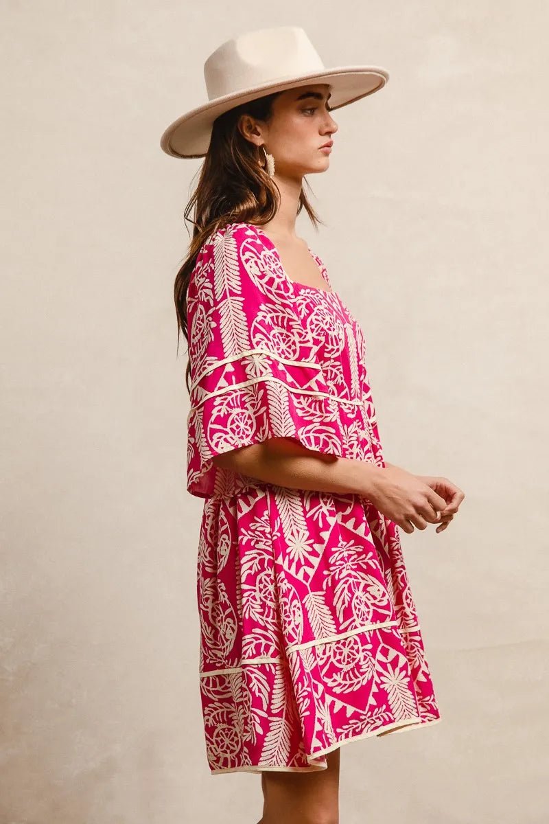 BiBi Aztec Woven Printed Contrast Binding Dress - JUST - JEN BOUTIQUE