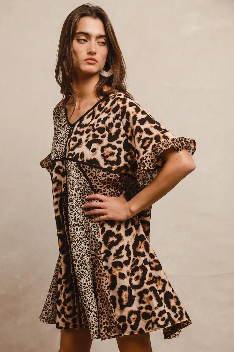 BiBi Leopard Prints Mix and Match Short Sleeves Dress - JUST - JEN BOUTIQUE