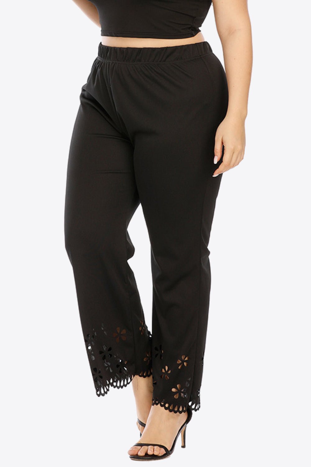 Plus Size Openwork Elastic Waist Pants - JUST - JEN BOUTIQUE
