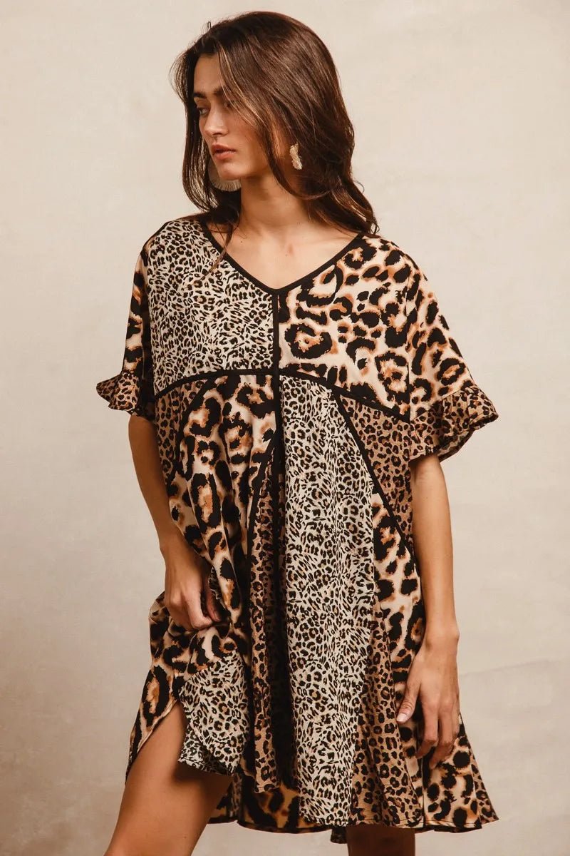 BiBi Leopard Prints Mix and Match Short Sleeves Dress - JUST - JEN BOUTIQUE