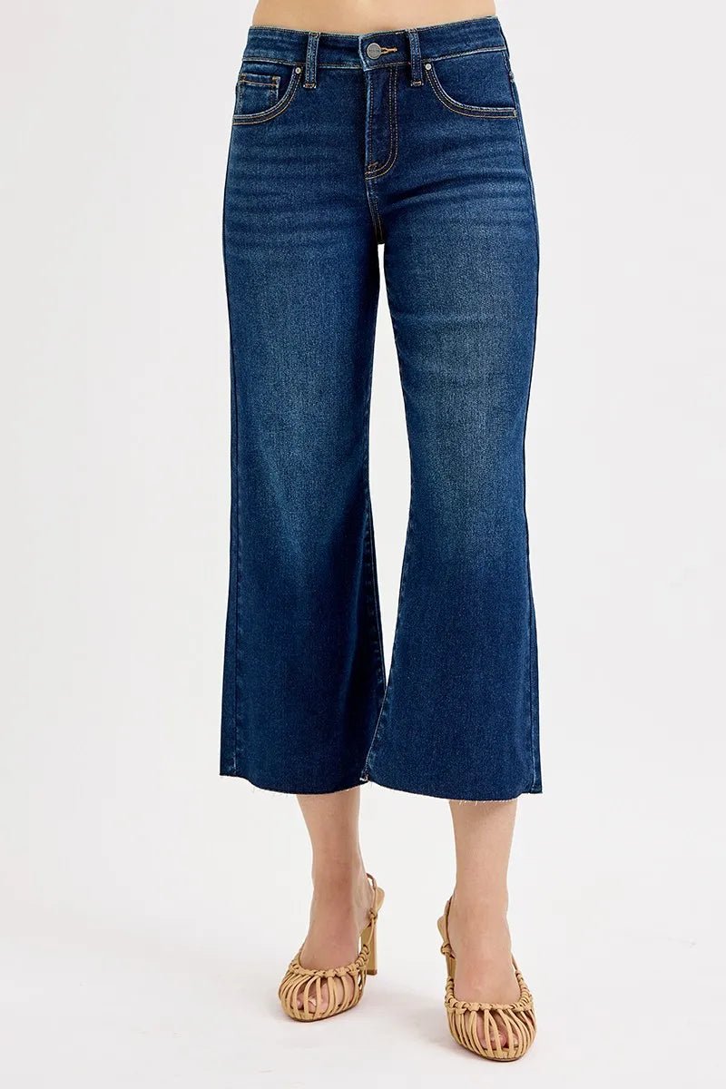 RISEN Full Size Tummy Control High Rise Crop Wide Jeans Plus Size - JUST - JEN BOUTIQUE