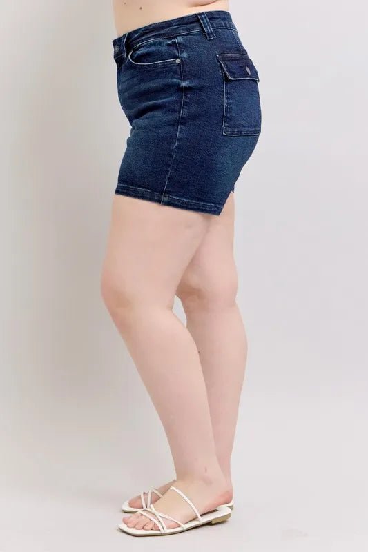 Judy Blue Full Size High Waist Back Flap Pocket Denim Shorts Plus Size - JUST - JEN BOUTIQUE