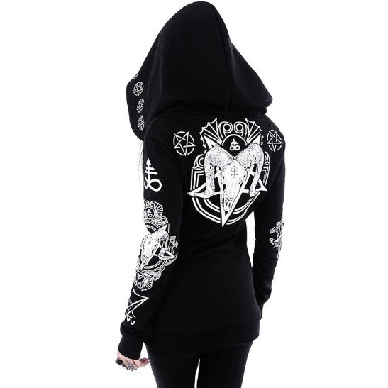 Gothic Punk Print Hoodies Sweatshirts Women Long Sleeve