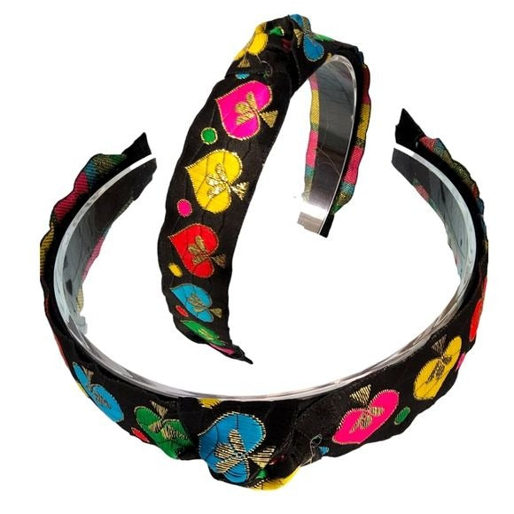 Just-Jen Boutique Black Colorful Jacquard Trim Hair Accessory Headband