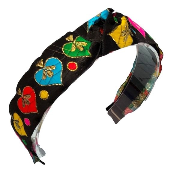 Just-Jen Boutique Black Colorful Jacquard Trim Hair Accessory Headband