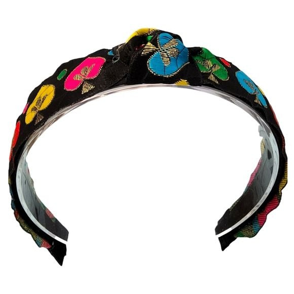 Just-Jen Boutique Black Colorful Jacquard Trim Hair Accessory Headband