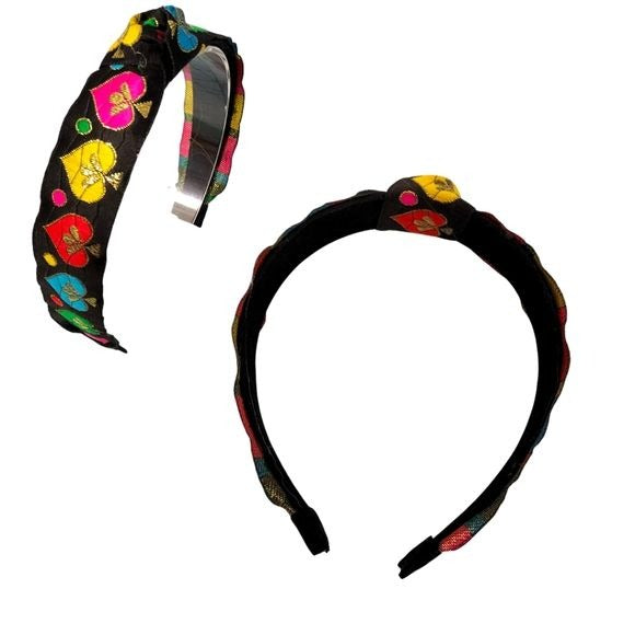Just-Jen Boutique Black Colorful Jacquard Trim Hair Accessory Headband