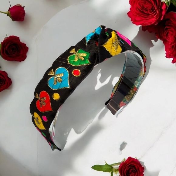 Just-Jen Boutique Black Colorful Jacquard Trim Hair Accessory Headband